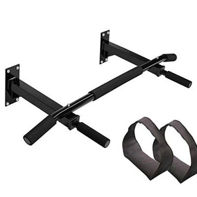 Protoner Wall Mounting Chin Up Bar with Solid One Piece Construction Bar + Ab Straps Fitness Combo