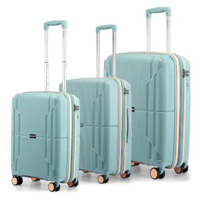 Provogue Lumina Hard-Sided PP Trolley Bag Set of 3 | Expandable Space with 8 Wheels Trolley Bags for Travel |Lightweight with Combination Lock|5 Year Warranty (Turquoise Blue)