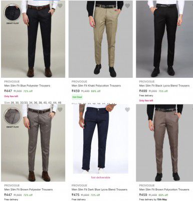 Minimum 72% - 80% Off Provogue Mens Trousers