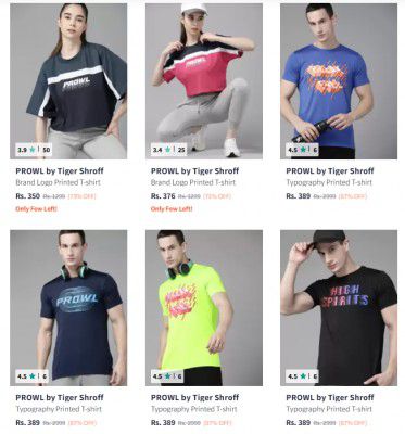 Myntra: Upto 90% OFF On Prowl By Tiger Shroff Clothing Starts At Rs.275