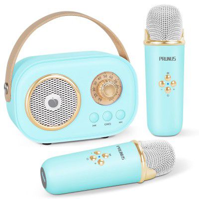PRUNUS C20 Mini Karaoke Machine,Portable Bluetooth Speaker with 2 Wireless Microphone