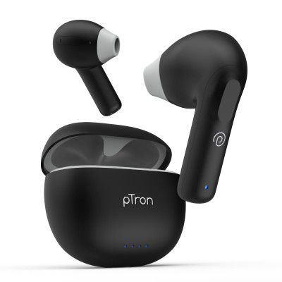 pTron Bassbuds NX in-Ear TWS Earbuds, Bluetooth 5.3 Wireless Headphones, Type-C Fast Charging & IPX5 (Coal Black)