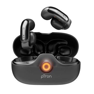 pTron Bassbuds Vortex Clips Wireless Open Ear Earbuds w/Chrome Finish, SafeBeats Tech