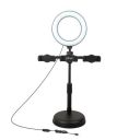 PTron Mount DSX3 Desktop Mobile Phone Tabletop Stand with 16 CM Selfie Ring Light, 3 Light Modes, 3 Mobile Clips, 360° Rotating Clips, 42-52 Centimeter Height & 1.85M USB Power Cable(Black)...