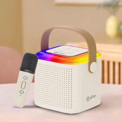 PTron Play with Karaoke Mic, 10W Pristine Sound, 8Hrs Playtime, RGB Lights 10 W Bluetooth Speaker  (Light Cream, Mono Channel)