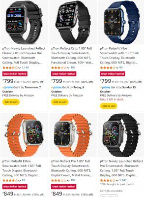 pTron Bluetooth Calling Smartwatch Starts ₹799