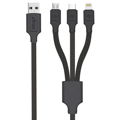 pTron Solero 331 3.4Amps Multifunction Fast Charging Cable, 3-in-1 USB Cable Micro USB/Type-C/iOS