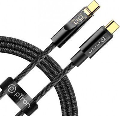 PTron USB Type C Cable 6 A 1 m Unbreakable Nylon Braided Pace  (Compatible with Support VOOC, Super VOOC, Dash, Warp, QC3.0, QC2.0 & Fast Charging, Black, One Cable)