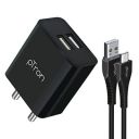 pTron Volta Dual Port 12W Smart USB Charger Adapter with 1M Micro USB Cable, Multi-Layer Protection, Made in India, BIS Certified, Fast Charging Adaptor for All iOS & Android Devices (Black)...