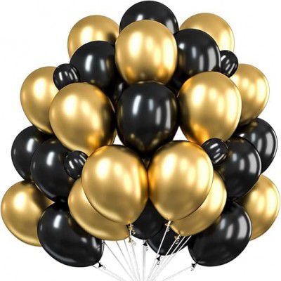 PulGos 50pcs for Birthday Decoration Items, Anniversary, Baby Shower, Bachelorette Decorations. Metallic Chrome Balloons (Black & Golden)