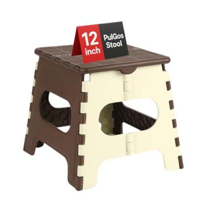 PulGos" Plastic Non-Slip Folding Stool – Strong, Compact and Stylish, Supports Up to 95 Kg - Ideal for Garden, Bathroom, Bedroom, Perfect for Kids & Adults (Brown)
