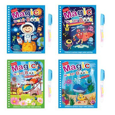 PULSINQUITY Magic Water Book for Kids with Magic Pen, Quick Dry & Reusable Coloring Books, Best Drawing Pad Gift Age 3+ Years (Pack of 4)