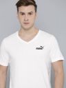 PUMA  Men Solid V Neck Pure Cotton White T-Shirt...