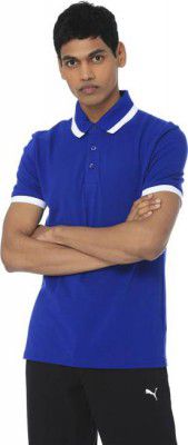 PUMA Mens ESS Pique Tipping Men Colorblock Polo Neck Cotton Blend (200 gsm) Blue T-Shirt