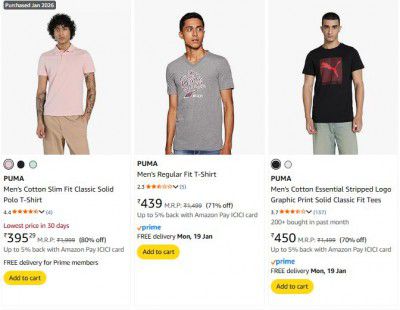 Amazon: Upto 80% OFF On Puma Clothing For Mens | Starts At ₹395