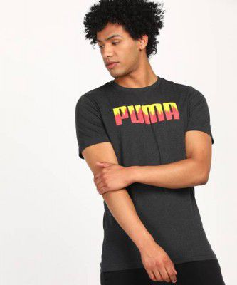 PUMA Ms Heather tee Men Printed Round Neck Cotton Blend Grey T-Shirt