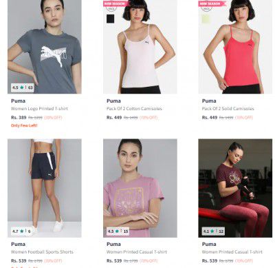 Upto 73% OFF On Puma Women's Clothing  | Starts At Rs.329