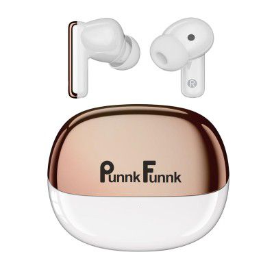 PunnkFunnk FusionBeat Wireless Earbuds 40H Playtime (White & Gold)