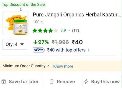 Pure Jangali Organics Herbal Kasturi Haldi (Wild Turmeric)100% Natural for Skin Treatment  (100 g)