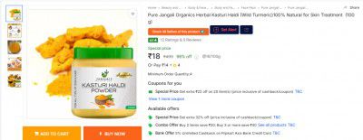 Pure Jangali Organics Herbal Kasturi Haldi (Wild Turmeric)100% Natural for Skin Treatment  (100 g)