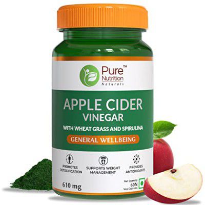 Pure Nutrition Naturals Apple Cider Vinegar with Wheat Grass & Spirulina for Weight loss and Immunity Booster - 60 Veg Capsules