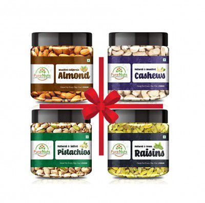 Pure Nuts Dry Fruits Combo Pack - (250g * 4) 1kg (Almonds, Cashews, Pistachios, Raisins) - All Premium