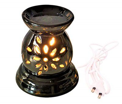 Pure Source India Ceramic Electric Aroma Diffuser Matka Shape Burner with Bulb (Black)