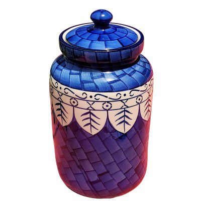 Pure Source India Ceramic Pickle Jar With Lid - 500Gm, 1 Piece, Ivory and Brown
