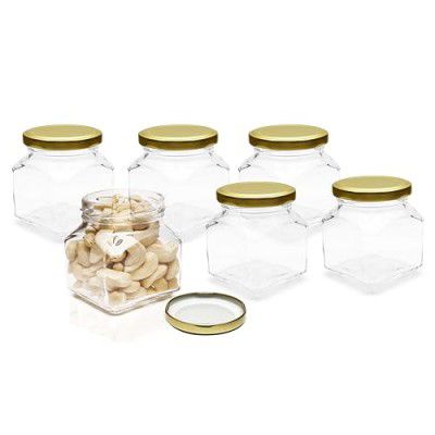 Pure Source India Crystal Clear 100gm Square Glass Jar Containers- Food Safe, Airtight, Lead-Free Storage Solution- Set of 2