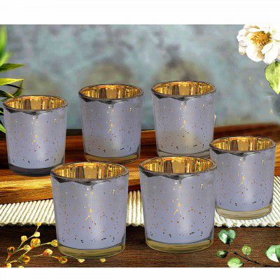 Pure Source India Glass Mercury Votive Candle Holder Pack of 6 Pcs (Silver)