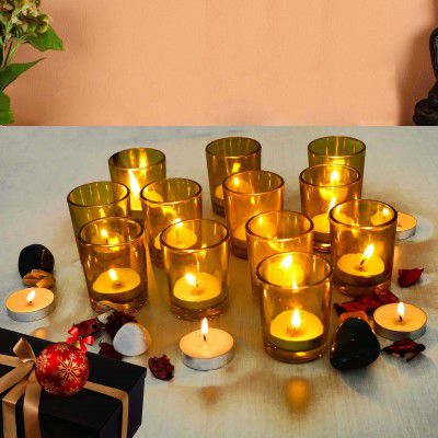 Pure Source India Glass Votive Tealight Candle Holder (Set of 12 pcs - Yellow)