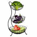Pure Source India High Grade Steel 3-Tier Fruit & Vegetable Basket for Dining Table/Kitchen-Big Size(Black),Solid...