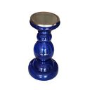 Pure Source India Round Decorative Glass Pillar Candle Holder, 8.5 inch, 1 Piece, Blue...
