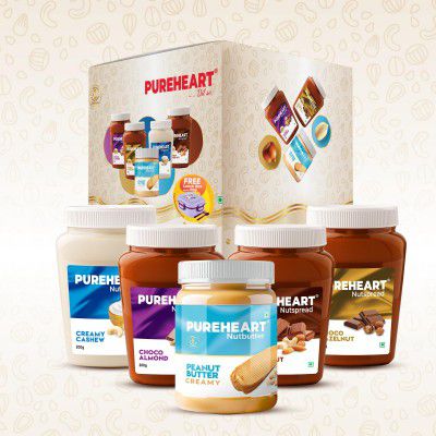 Pureheart Nut Spread Combo | Creamy Cashew, Peanut Butter, Choco Hazelnut, Almond & Mixed Nut (200 gm, each) | Nutty Spreads for Breakfast | Back to School Offer – Get Lunchbox, Timetable card & Name 