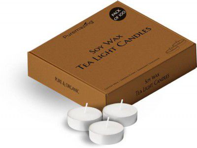 Puremazing Soy Wax Tealight Candles| Smokeless & Non Toxic | Burning time of 3 Hours Candle  (White, Pack of 100)