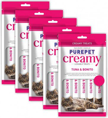 purepet Creamy Lickable Treat Bonito and Tuna Cat Treat (375 g, Pack of 5)