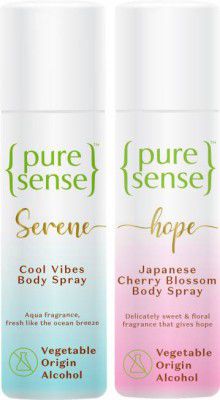 PureSense Body Spray Combo (Serene Cool Vibes + Hope Japanese Cherry Blossom) Deodorant Spray - For Women  (300 ml, Pack of 2)