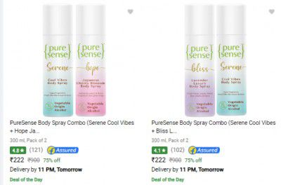Puresense Deodorant Spray Pack of 2 @ ₹222