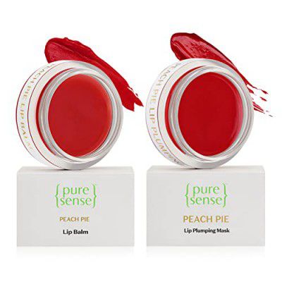 PureSense Lip Care Combo (Peach Pie Lip Balm + Lip Mask) For Dry | Chapped and Pigmented Lips with Vitamin A & E 10g