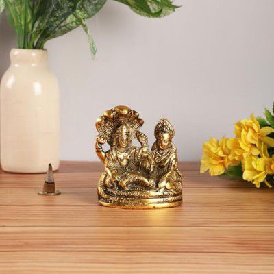 PURESTORY Lord Vishnu Laxmi Idol for Mandir Pooja, Religious Idol Figurines for Gift,Vishnu Laxmi Statue for Home Temple,Office,Gifts - Gold - 3.9 x 3.2 Inch