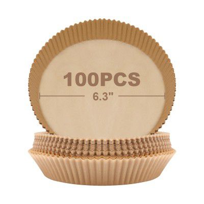 Puricon (100Pcs) Air Fryer Disposable Paper Liners, 6.3" Non-Stick Round Airfryer Parchment Paper 