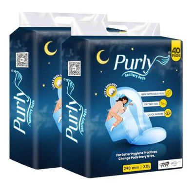 Purly Cottony Soft Sanitary Pads for Women with Hygiene & Comfort 12 Pads| Ultimate Protection & Comfort, Locks Odour & wetness| Superior Dry feel With LeakLock Technology| XXL 290 mm 80 Napkins (Pack