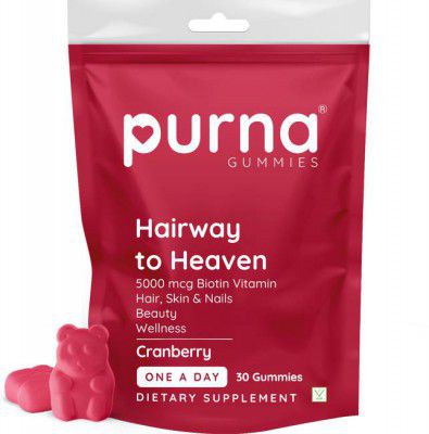 Purna Gummies Biotin Cranberry Flavour Gummy for Hair, Nails, & Skin, 1 daily  (30 No)