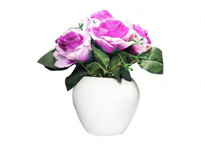 Rudra Crystal Products Purple Rose Artificial Flower with Plastic Pot