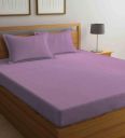 Purple Striped 210 TC Poly Cotton King Sized Bed Sheets with 2 Pillow Covers...