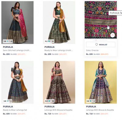 Myntra : Up to 87% OFF - Purvaja Women Lahenga Set | Starts At Rs.532