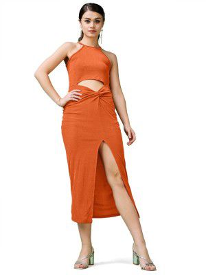 PURVAJA Women’s Bodycon Below Knee Length Dress (Shine-011-015)