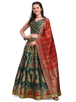 PURVAJA Womens Jacquard Semi-Stitched Lehenga choli
