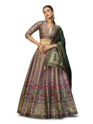 PURVAJA Women's Kanjiwaram Semi-Stitched Lehenga choli