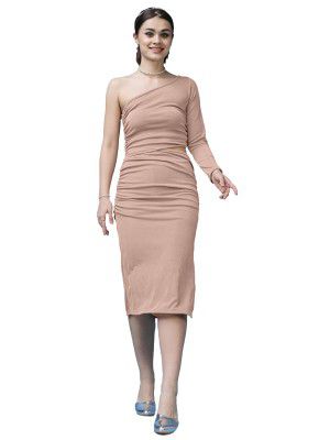 PURVAJA Women’s One Sholder Below Knee Length Dress (Shine-073-074)